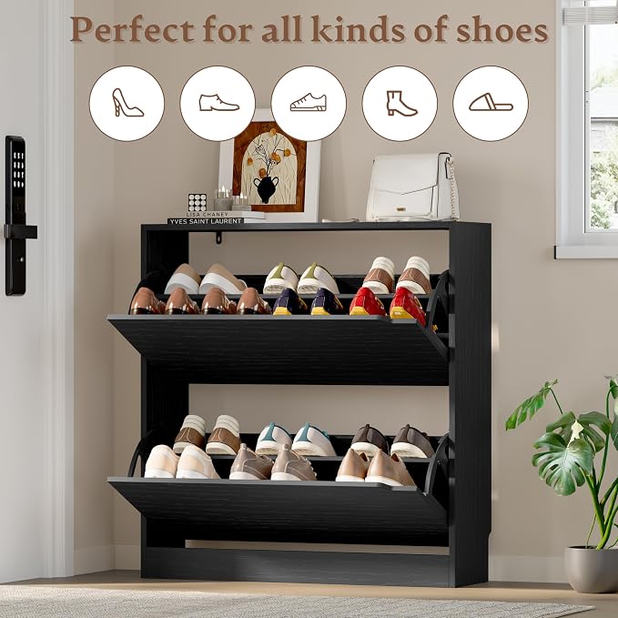 BORNOON Shoe Cabinet with 2 Flip Drawers, Slim Narrow Shoe Storage Cabinet - Image 4