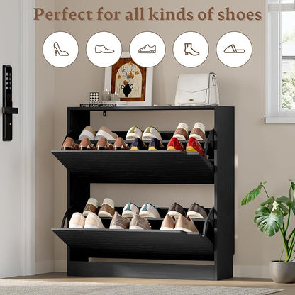 BORNOON Shoe Cabinet with 2 Flip Drawers, Slim Narrow Shoe Storage Cabinet - Image 4
