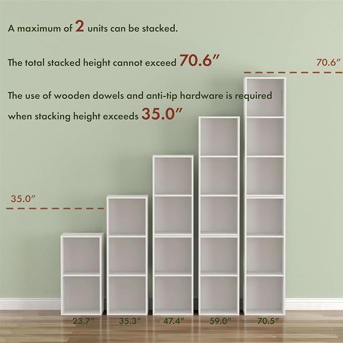 Homes: Inside + Out Apexa 2-Cube Storage Organizer Shelves, Stackable Wood - Image 8