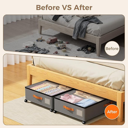 Under Bed Storage with Wheels, Large Capacity UnderBed Containers with Clear - Image 6