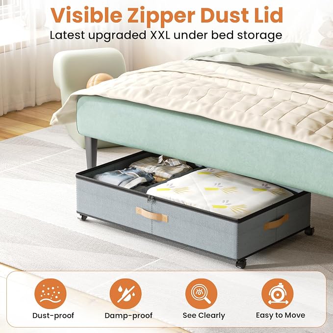 Under Bed Storage with Wheels, 72L XXL Under the Bed Storage Containers Large - Image 4