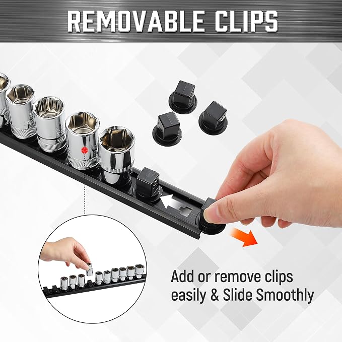ALOANES 3-Piece Magnetic Socket Organizer, Heavy Duty Aluminum Socket Rails - Image 4