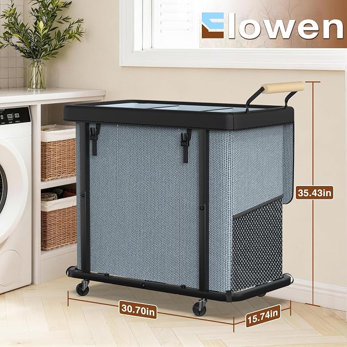 Rolling Laundry Hamper with Wheels, Laundry Hamper 3 Section with Lid, Laundry - Image 6