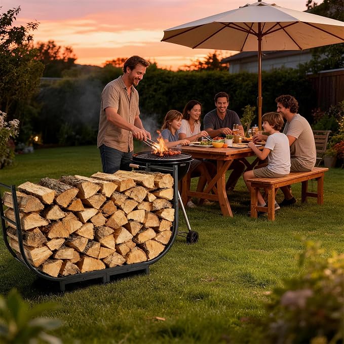 facka 40 Inch Firewood Rack Outdoor, Metal Wood Rack | Iron Fire Log Stacker - Image 5