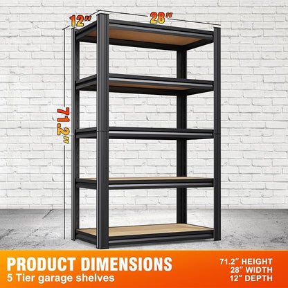 71.2"H Storage Shelves, 5 Tier Adjustable Wood Garage Shelving, Utility Tall - Image 3