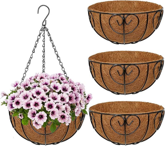 10 inch Metal Hanging Baskets for Plants Outdoor, 4 Pack Metal Wire Hanging by NatureCrafted
