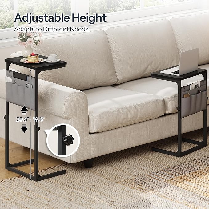 HOOBRO C Shaped End Table, 29.5’’ Adjustable Height Side Table - Image 9