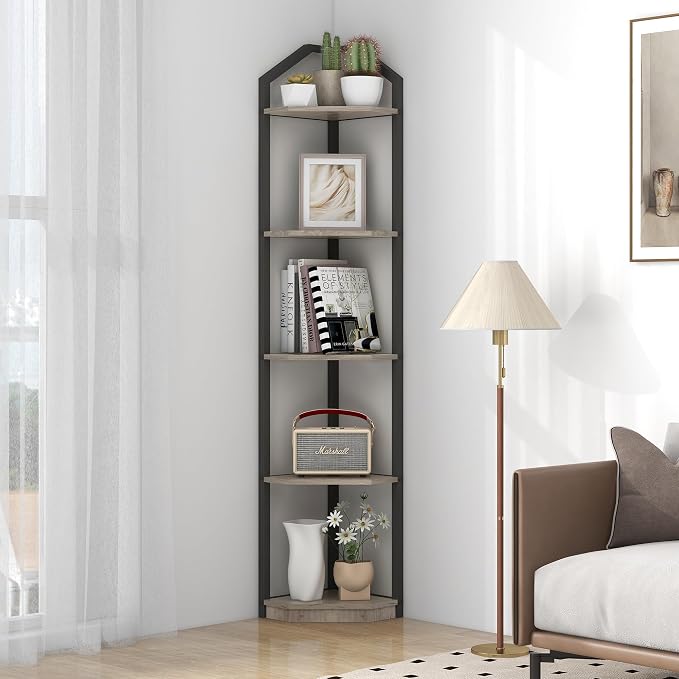 Fun Memories 5 Tier Corner Shelf, 70” Corner Shelf Stand, Corner Bookshelf by FunMemories