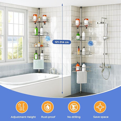 HAMITOR Shower Caddy Tension Pole: 4-Tier Corner Rustproof Bathroom Organizer - Image 7