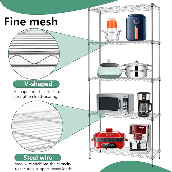 FDW | 5-Tier Wire Shelf | 24" x 14" x 60" | Chrome | Storage Shelves - Image 5