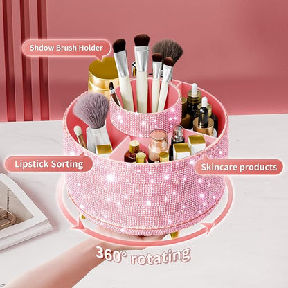 fanado Bling Diamond Makeup Brush Holder, 360° Rotating Makeup Organizer - Image 2