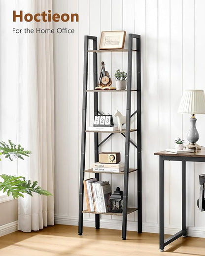 Hoctieon 5-Tier Industrial Ladder Bookshelf, Narrow Ladder Shelf, Tall Standing - Image 6