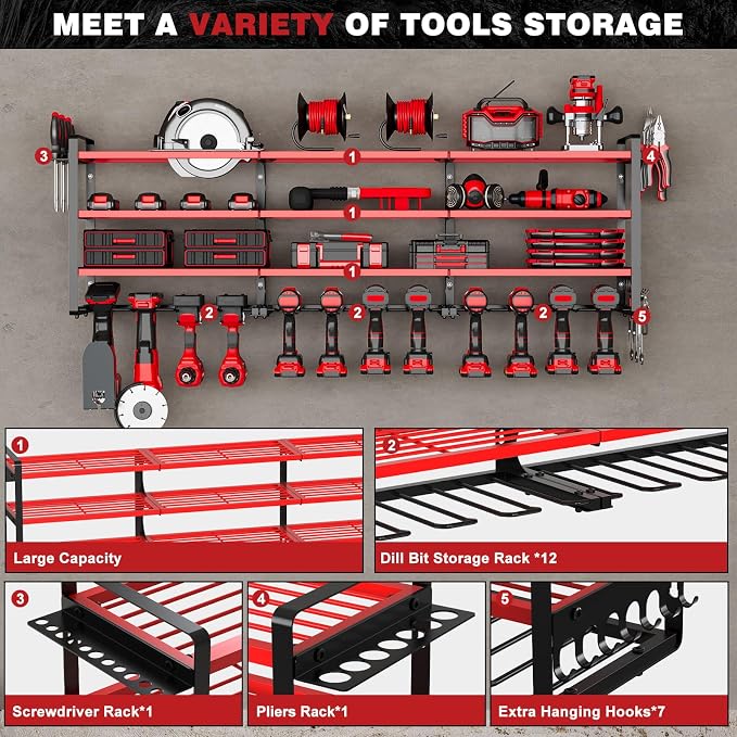 48" Large Power Tools Organizer Wall Mount, 12 Drill Holder - Image 3