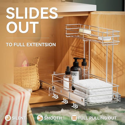 Under Sink Organizer 9"W X18.5"D，Pull Out Cabinet Organizer 2 Tier，Under Sink - Image 5