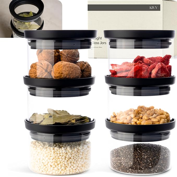 KIVY Glass spice jars transparent Glass Lid Stackable & Airtight small glass by KIVY