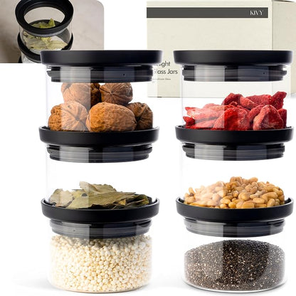 KIVY Glass spice jars transparent Glass Lid Stackable & Airtight small glass by KIVY