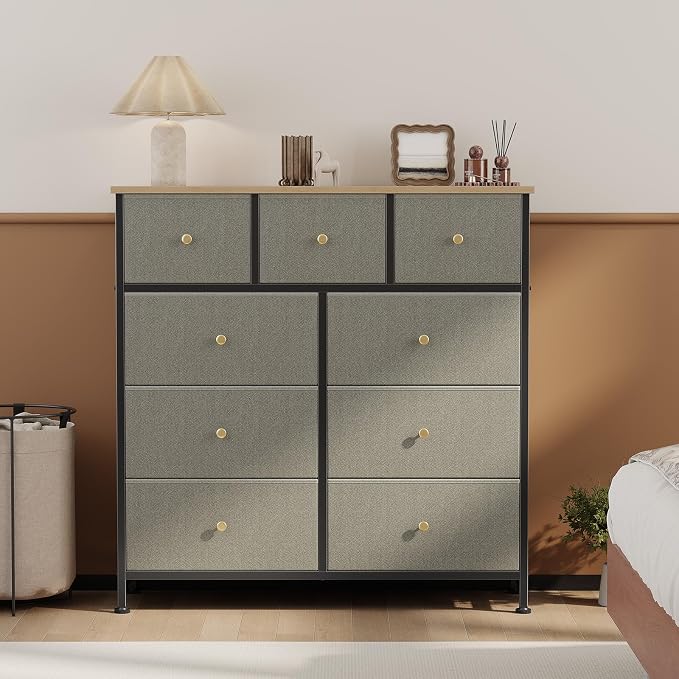 DUMOS 9 Drawer Dresser for Bedroom, Storage Organizer Chest of Drawers | Fabric - Image 7