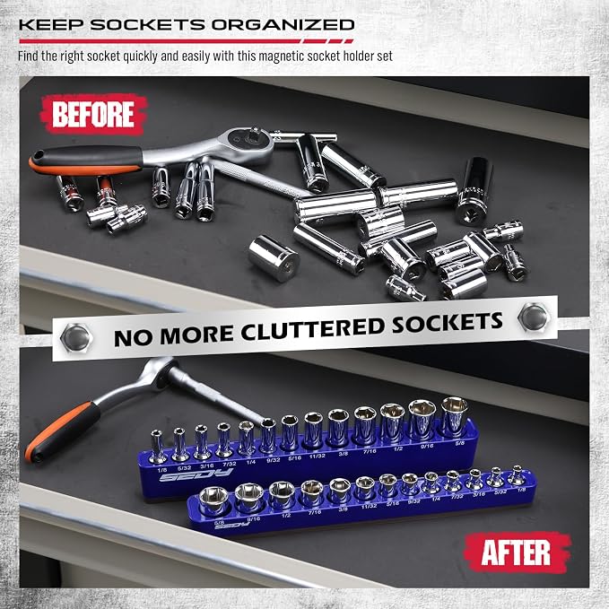 2-Piece 1/4"-Drive SAE Magnetic Socket Organizer Set - Image 6