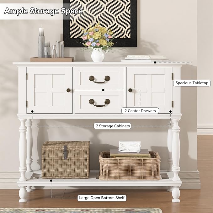 Farmhouse Console Table with Storage, Narrow Entryway Table with 2 Drawers & 2 - Image 4