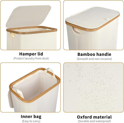 iEGrow Slim Laundry Hamper, 75L Beige Narrow Laundry Basket - Image 3