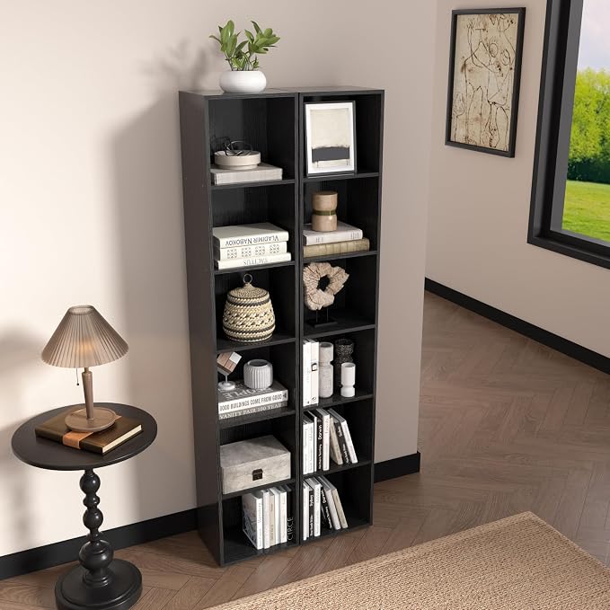 6-Tier Wooden Cube Storage Organizer, 62 Inch Tall Bookcase & Display Shelf - Image 2
