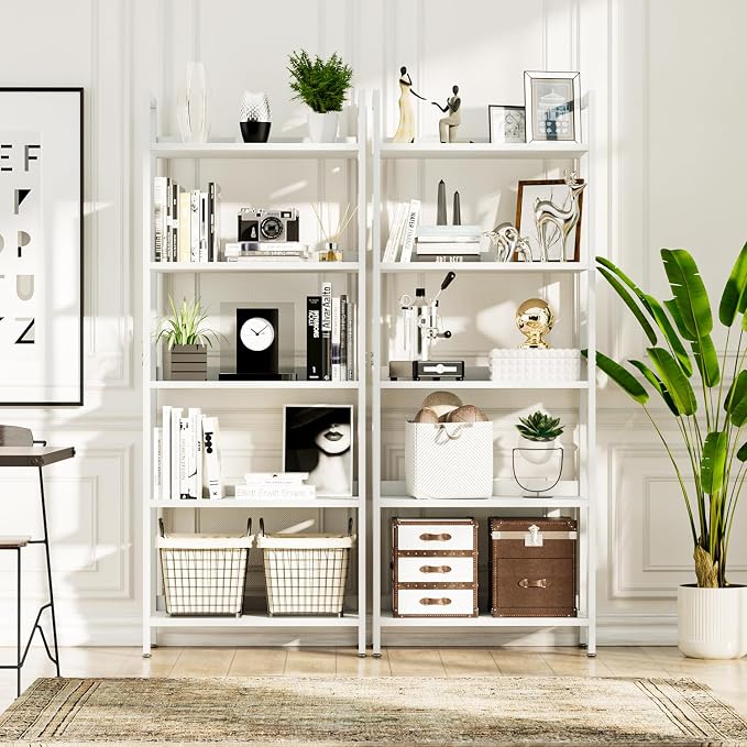 NUMENN Bookshelf, 5 Tier Freestanding Shelving Unit, Falling Prevention Baffle - Image 5