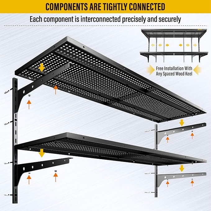 2 Tier 1.3x4ft Garage Shelving Wall Mounted, 15.6x48inch per Shelf Height - Image 5