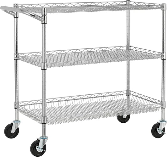 Finnhomy 3 Tier Heavy Duty Commercial Grade Utility Cart, Wire Rolling Cart by Finnhomy