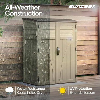 Suncast Outdoor Storage Shed, Water Resistant Resin Vertical Outdoor Storage - Image 5