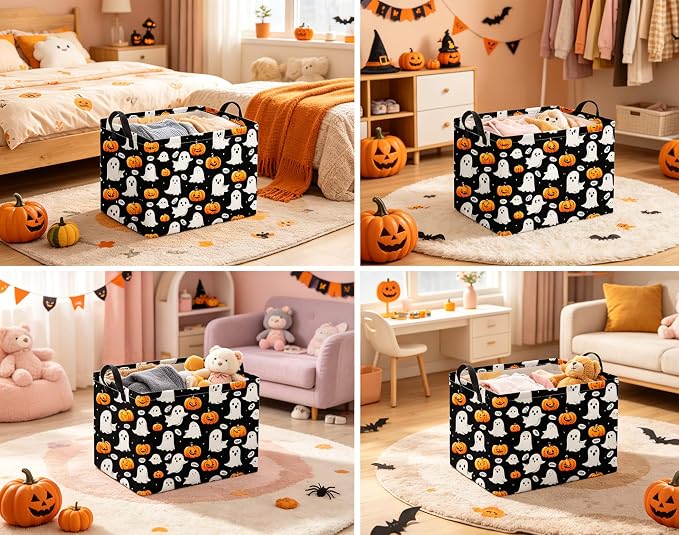 Halloween Basket Cute Baskets for Kids Pumpkin Basket Rectangular Storage Bin - Image 3