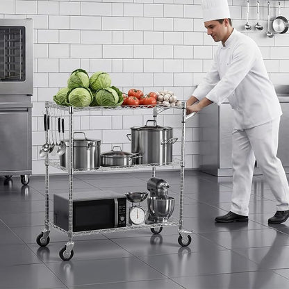 VEVOR Kitchen Utility Cart, 3 Tier Heavy Duty Adjustable Wire Storage Rack - Image 8
