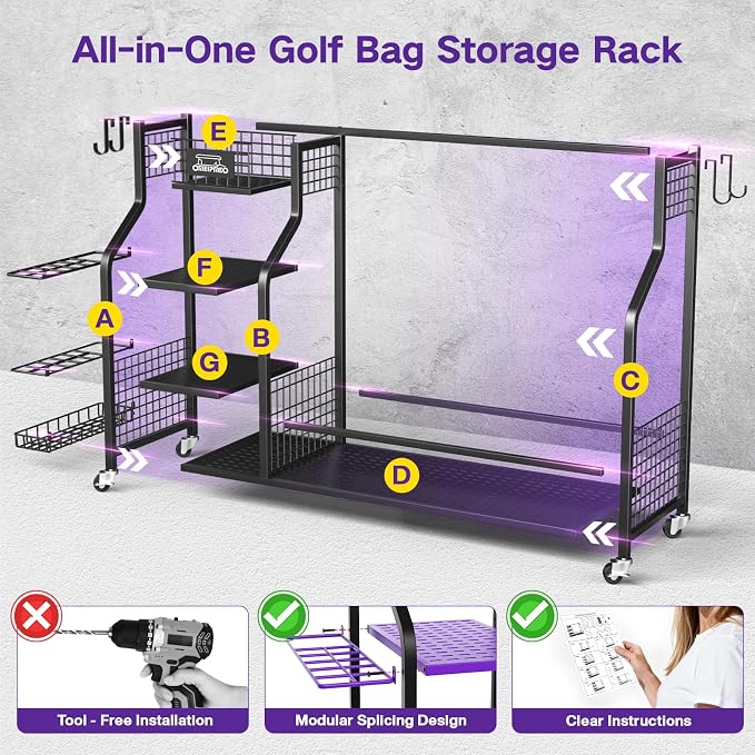Golf Bag Storage Garage Organizer, Golf Bag Storage Stand and Other Golfing - Image 8