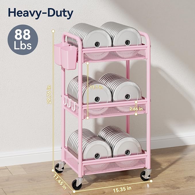 YASONIC 3 Tier Rolling Cart – Metal Utility Storage Cart - Image 3
