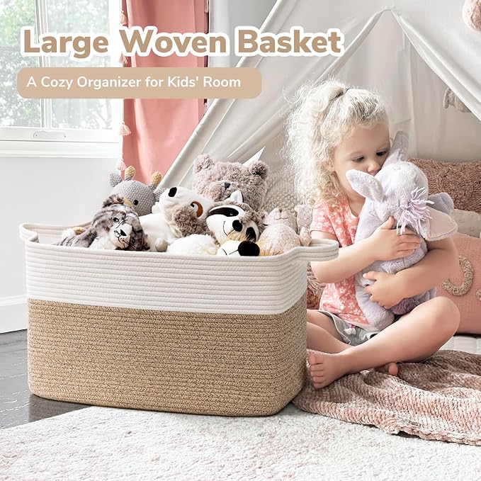 Goodpick Large Woven Blanket Basket, 21.6" x 14.9" x 11.8" Storage Baskets - Image 2