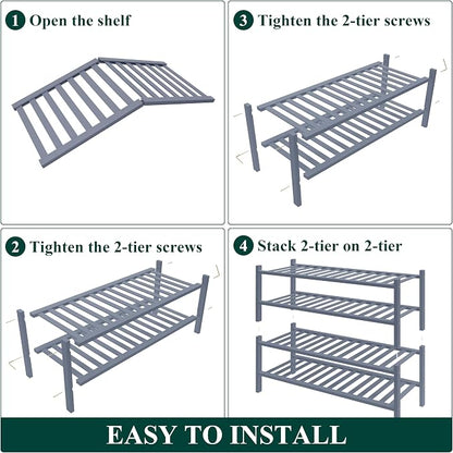 Smiry Bamboo Shoe Rack for Closet, 4 Tier Wooden Stackable Shoe Organizer - Image 6