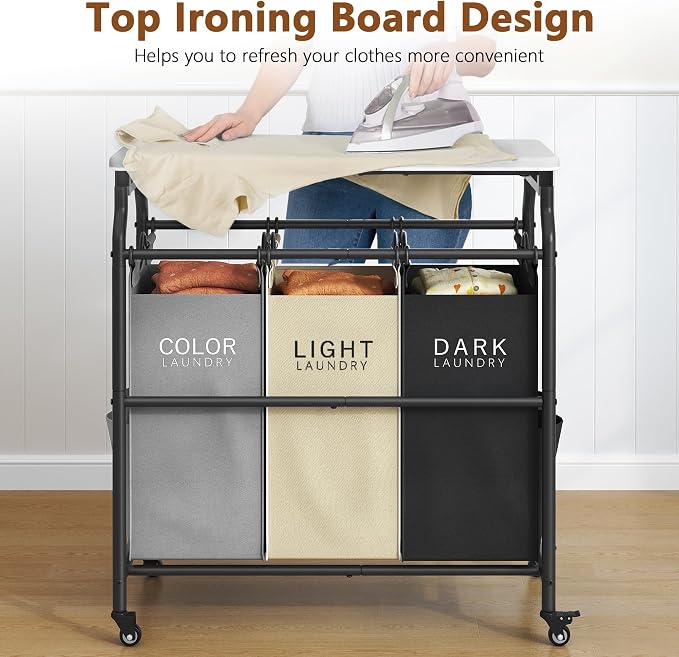 Hoctieon 3 Section Laundry Sorter Cart - Image 4