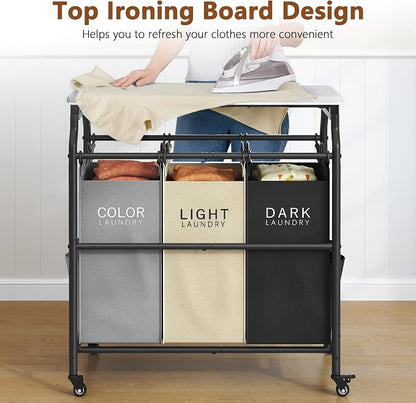 Hoctieon 3 Section Laundry Sorter Cart - Image 4
