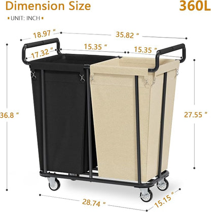 Large laundry hamper with Wheels, 2 Bag 360L Big Rolling Laundry Basket Sorter - Image 7