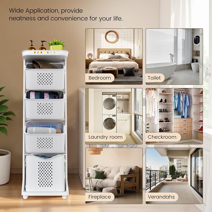 BAOKALER 4-Tier Laundry Hamper Sorter, Vertical Rolling Laundry Baskets - Image 8