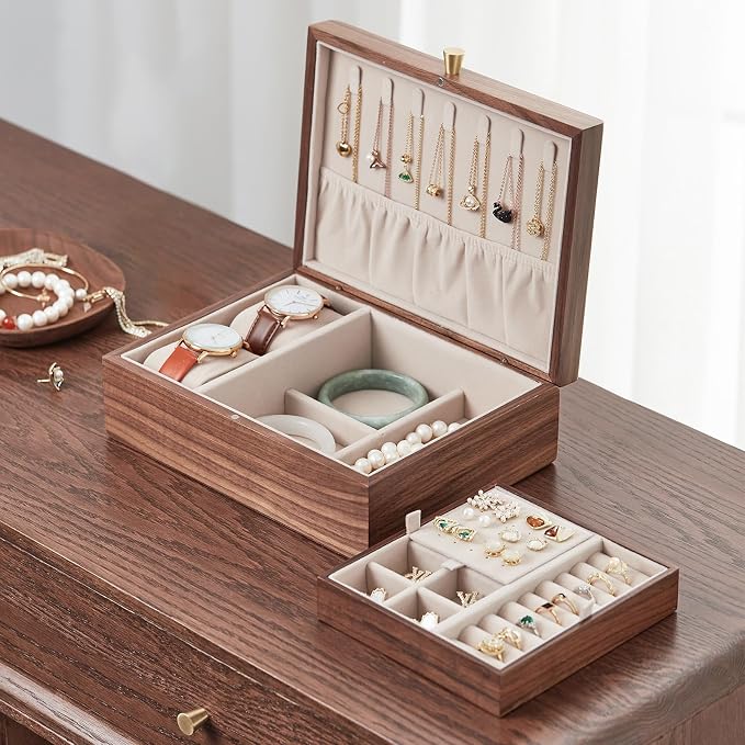 Black Walnut Wooden Jewelry Box by Homruilink
