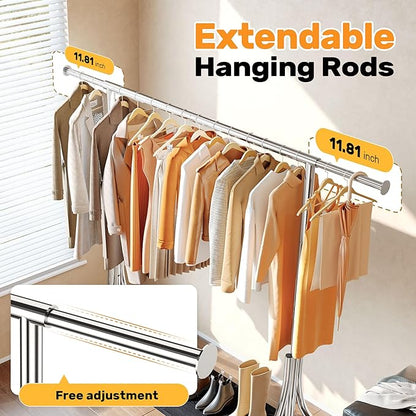 HOKEEPER Clothes Rack with Wood Shelves Height Adjustable Clothing Rack with - Image 4