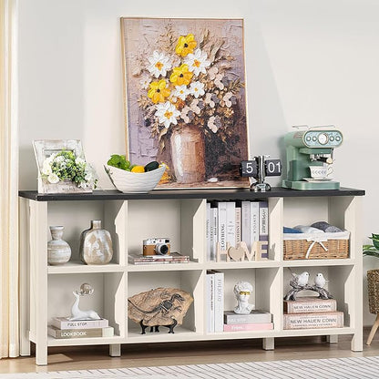 8 Cube Book Shelf, Farmhouse Wood Long Storage Organizer Bookcase, Kids Toy - Image 6