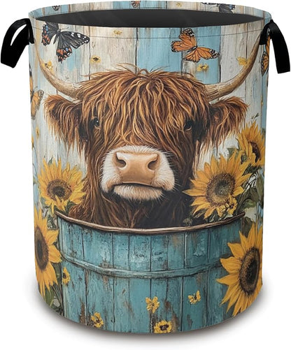 Large Laundry Basket, Highland Cow Collapsible Laundry Baskets, Sunflower by Unknown