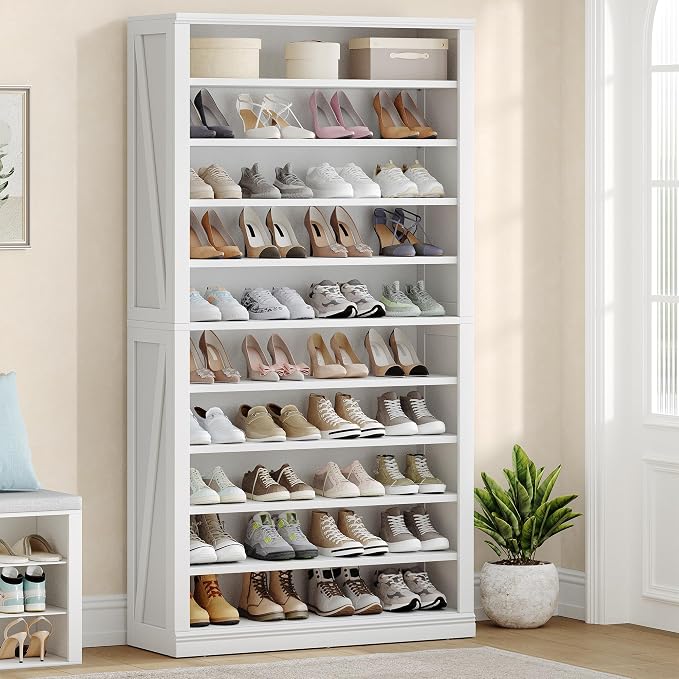 Hzuaneri Shoe Storage Cabinet, 10 Tiers Farmhouse Tall Shoe Cubby Organizer | by Hzuaneri