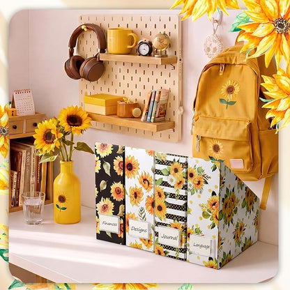 Sunflower Magazine File Holder Decorative Set of 4 | Foldable Magazine Storage - Image 5