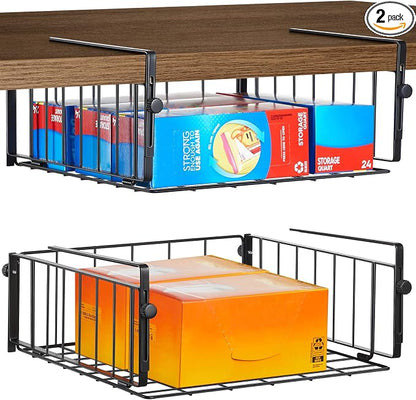 2 Pack Hanging Under Shelf Storage Basket, Adjustable Under Cabinet Add-on by AmonHouseware