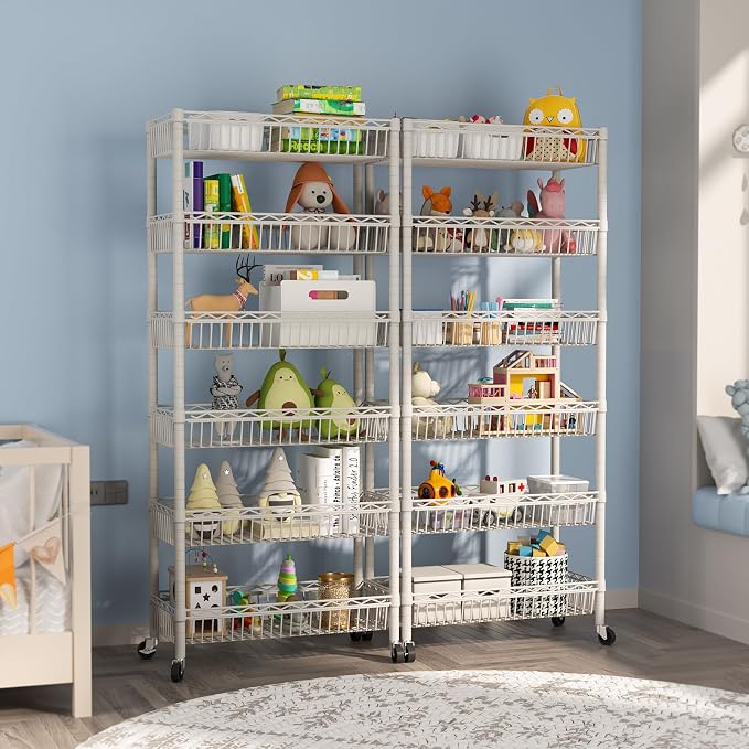 SINGAYE 6 Tier Big Basket Shelf Wire Shelving Unit Adjustable Storage Shelves - Image 9