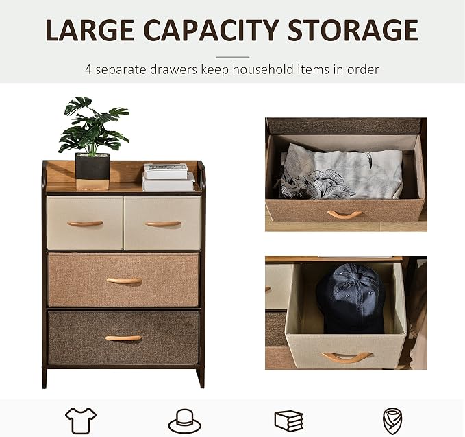 HOMCOM 4-Drawer Dresser, Fabric Chest of Drawers, 3-Tier Storage Tower - Image 5