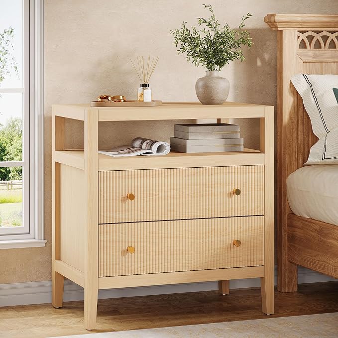 Tribesigns Modern Nightstand, 2-Drawer Nightstand - Image 8