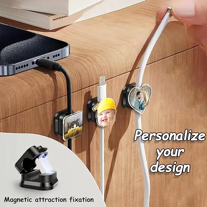 Custom Photo Cord Holder Cable Clips, Personalized Photo Cord Organizer - Image 2